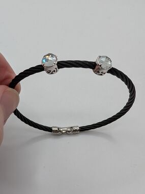 Alor Black Stainless Steel Cable Bracelet With White Topaz Cabochons